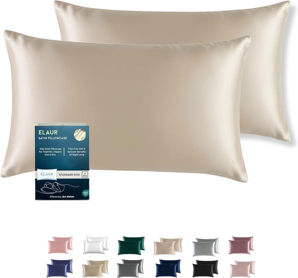 ELAUR Satin Pillowcases — Beige, Pack of 2 — product photo 1