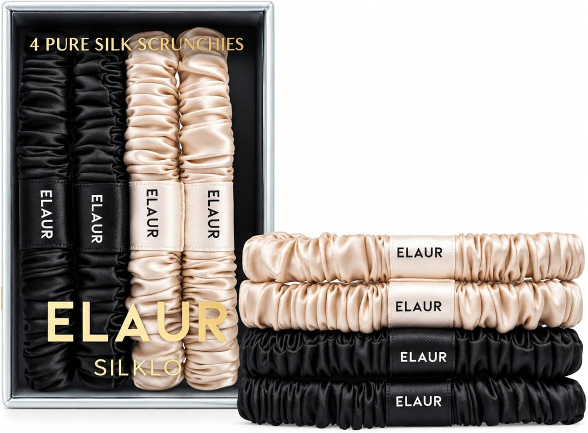 SILKLO 22 momme mulberry silk scrunchies — product photograph