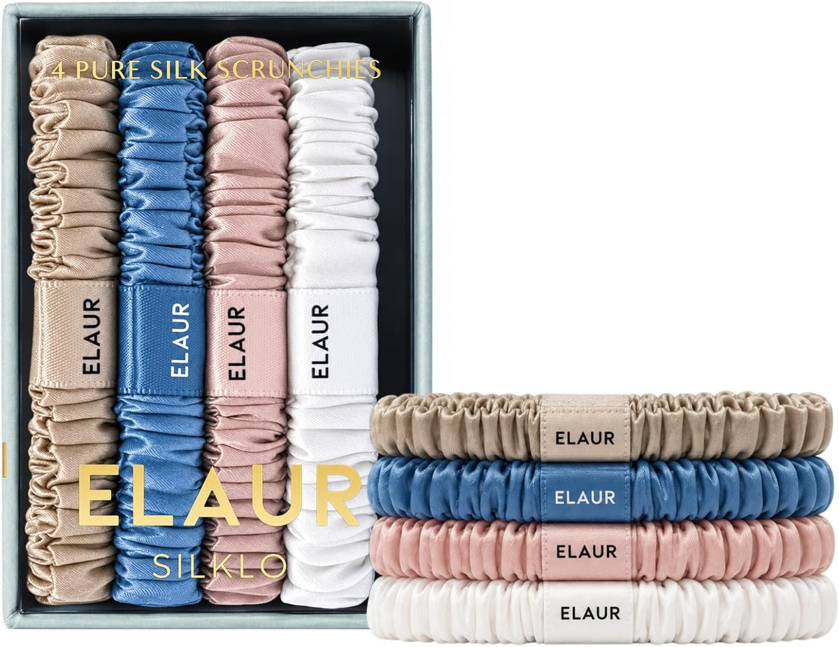 SILKLO 22 momme mulberry silk scrunchies — product photograph
