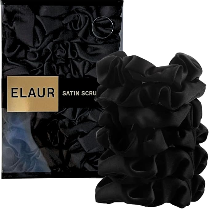 ELAUR Silk Scrunchies Satin for Women (Midnight)