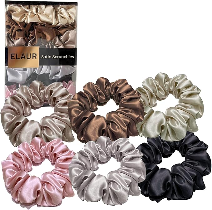 ELAUR Silk Scrunchies Satin for Women (Midnight)