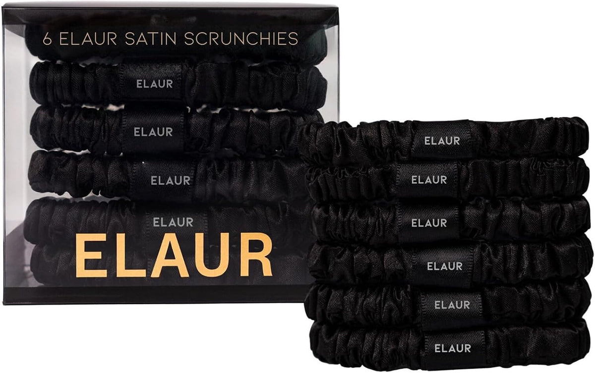 ELAUR Skinny Satin Scrunchies — Black, Pack of 6 — product photo 1