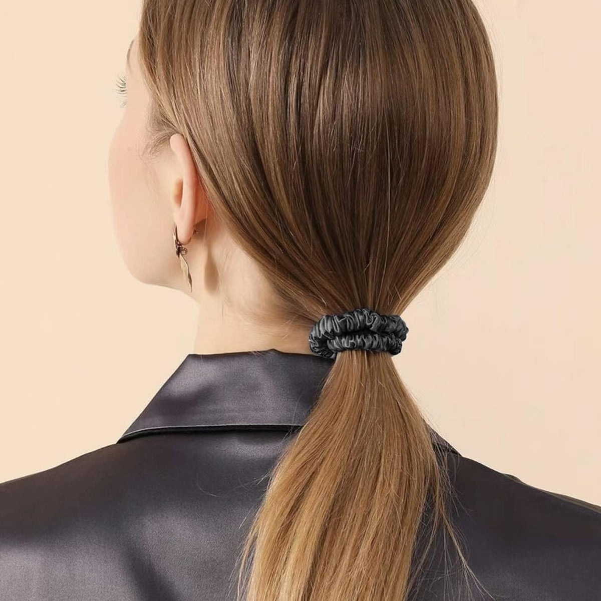 ELAUR Skinny Satin Scrunchies — Black, Pack of 6 — product photo 3