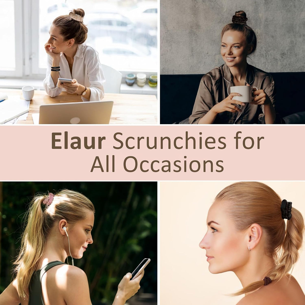 ELAUR Skinny Satin Scrunchies — Black, Pack of 6 — product photo 5