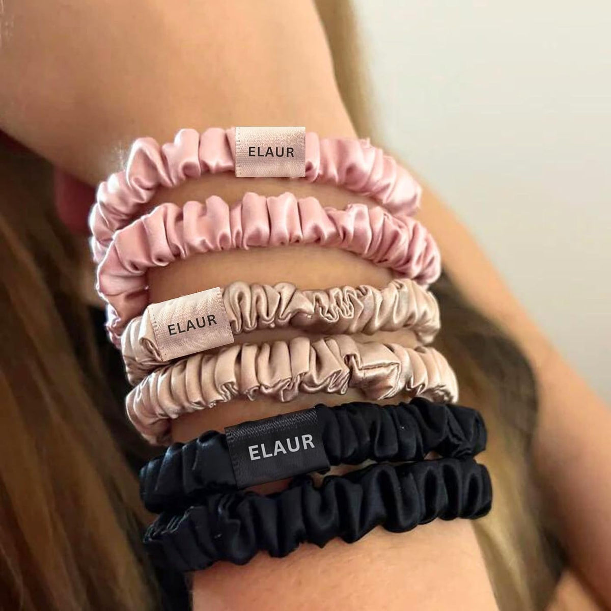 ELAUR Satin Scrunchies — Blush, Pack of 6 — product photo 5