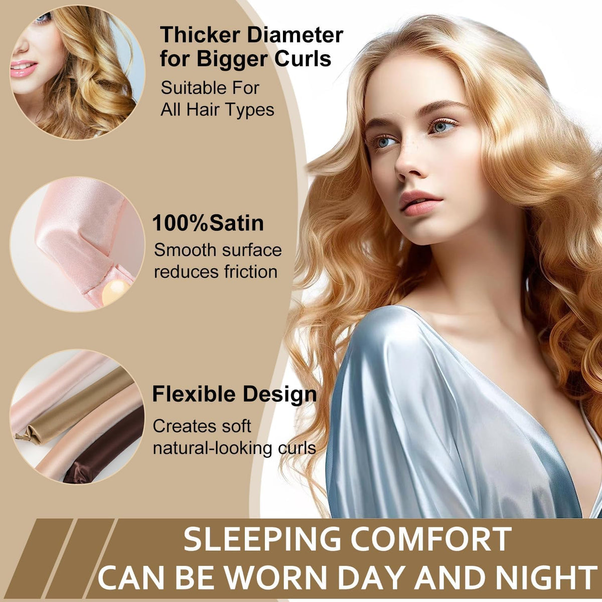ELAUR Satin Heatless Curlers with Bonnet — 4 Pieces — product photo 4