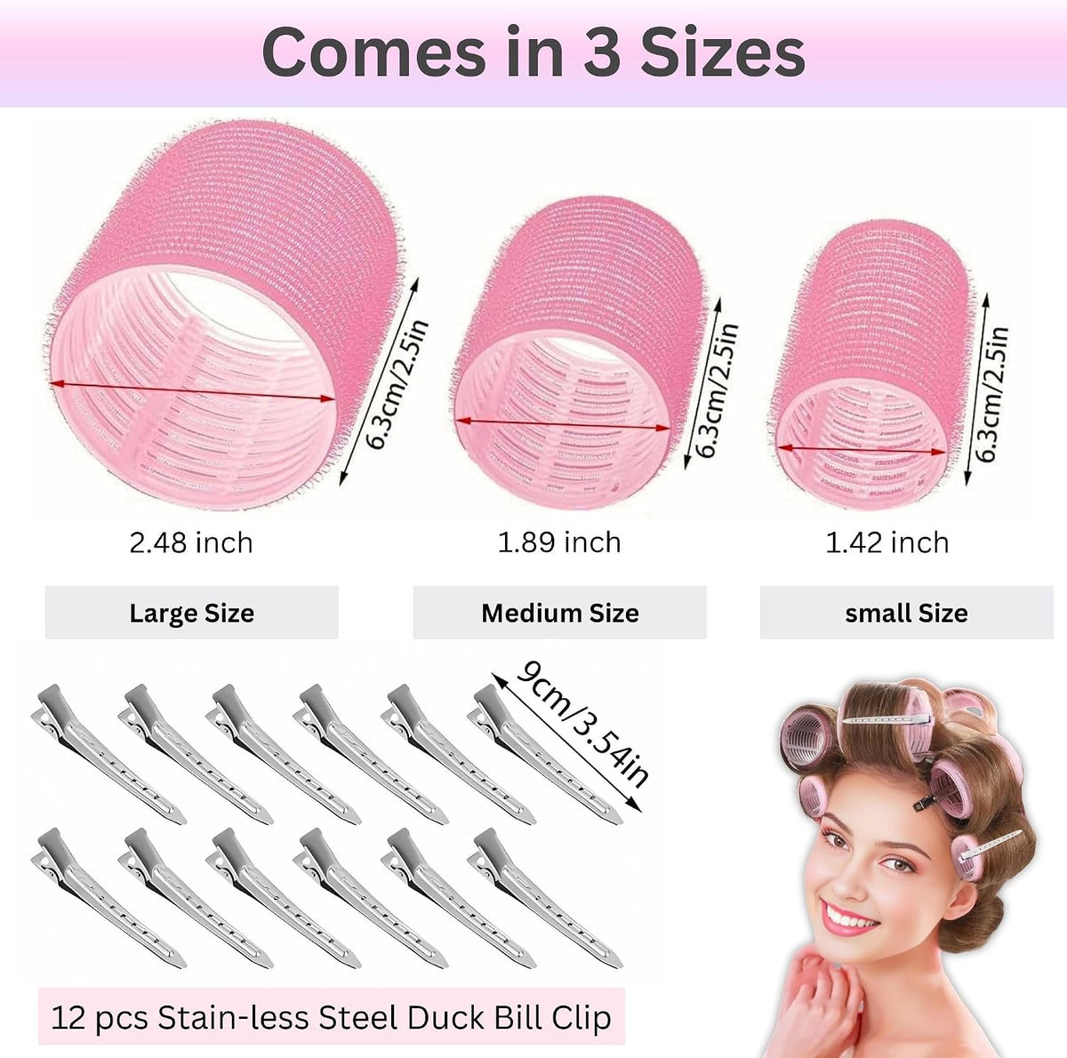 ELAUR Self-Grip Hair Rollers & Clips — PinkRose, 30 Pieces — product photo 2