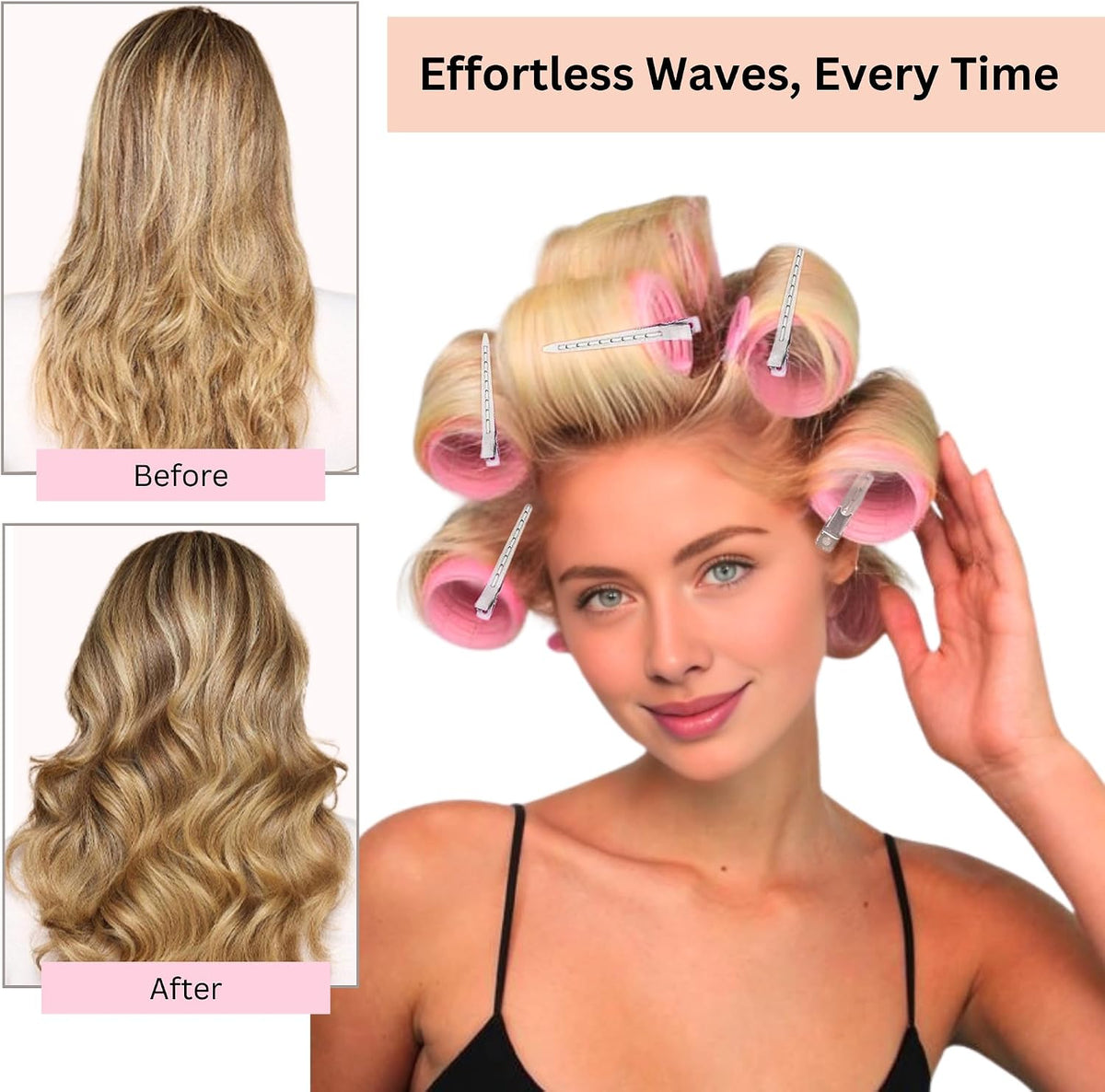 ELAUR Self-Grip Hair Rollers & Clips — PinkRose, 30 Pieces — product photo 3