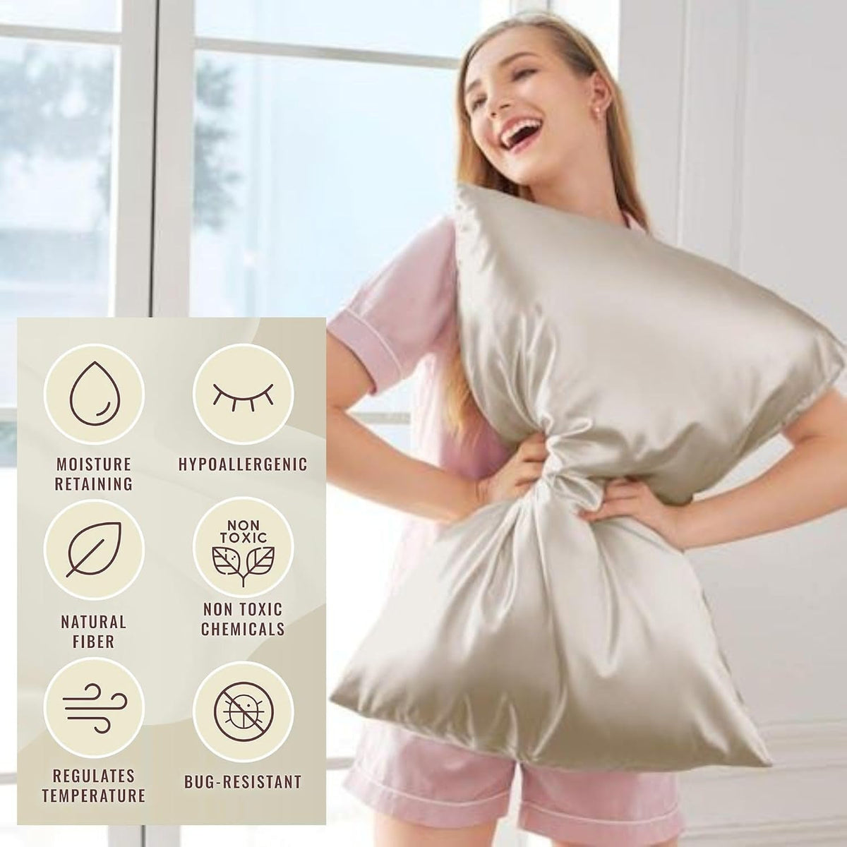 ELAUR Mulberry Silk Pillowcase — Champagne, 1 Piece — product photo 4