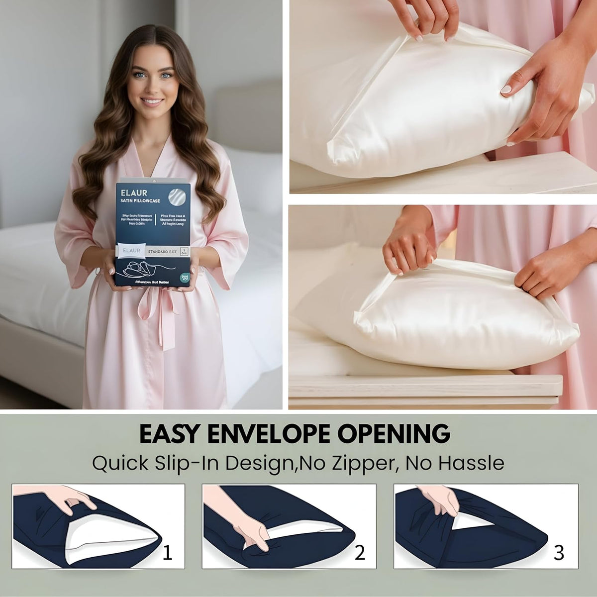 ELAUR Satin Pillowcases — Beige, Pack of 2 — product photo 5