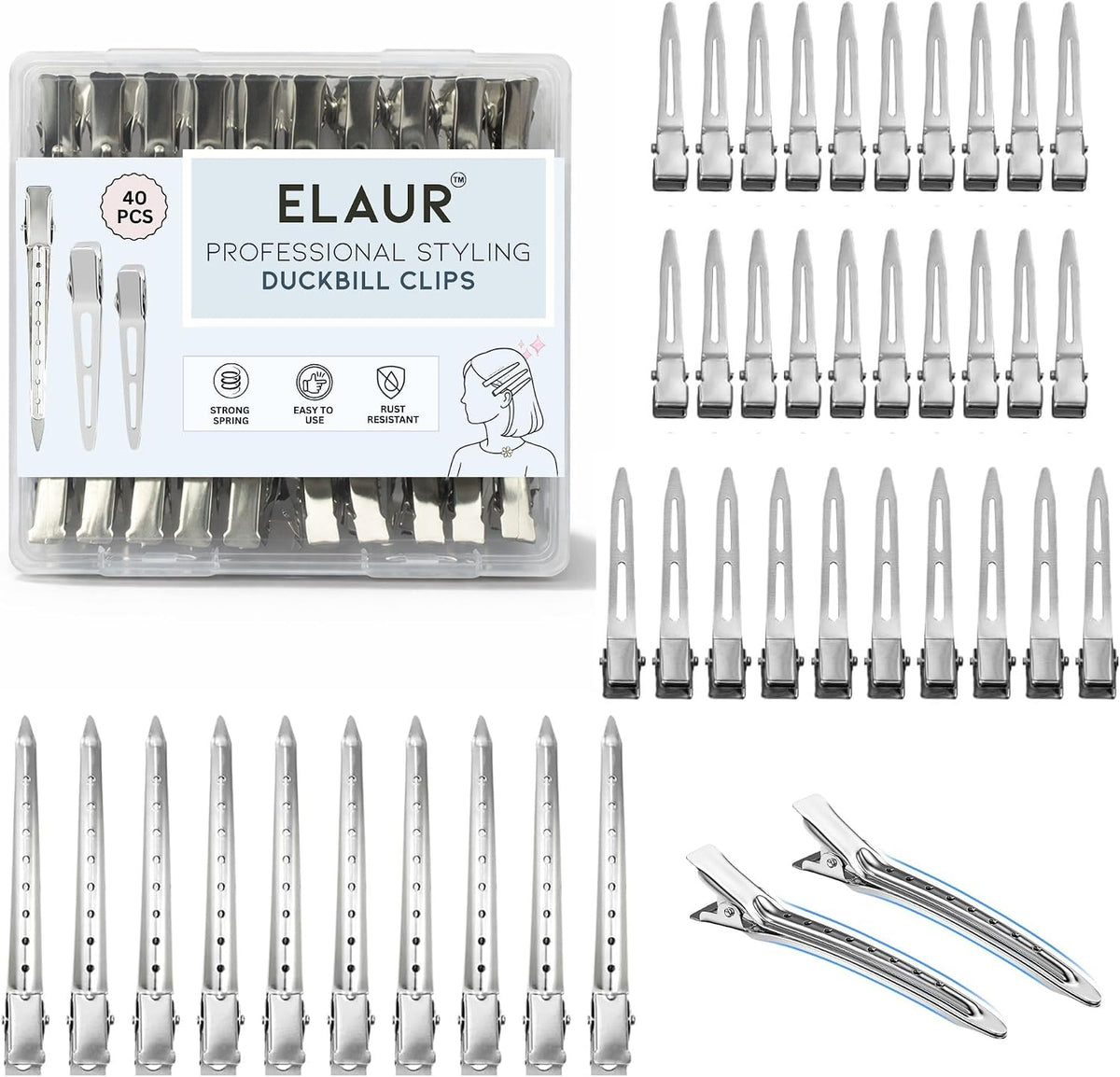 ELAUR Stainless Steel Sectioning Clips — Silver Grey, 40 Pieces — product photo 1