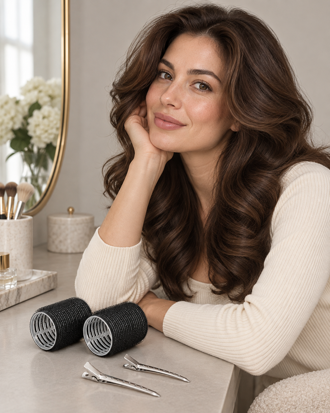 ELAUR lifestyle styling inspiration with Thermal Hair Rollers & Clips — Charcoal, 24 Pieces