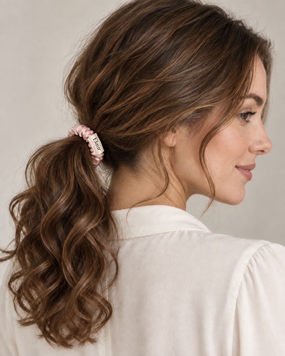 ELAUR lifestyle styling inspiration with Satin Scrunchies — Blush, Pack of 6