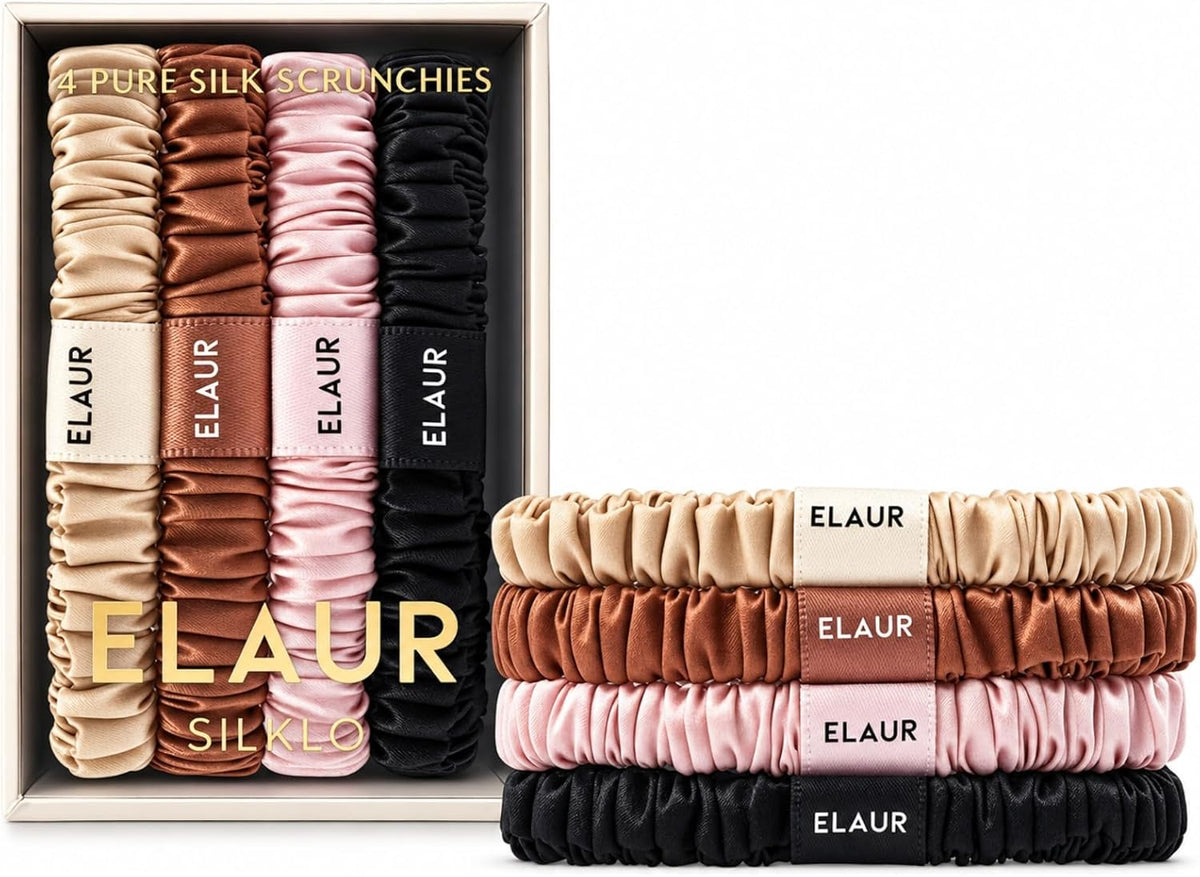SILKLO 22 momme mulberry silk scrunchies — product photograph