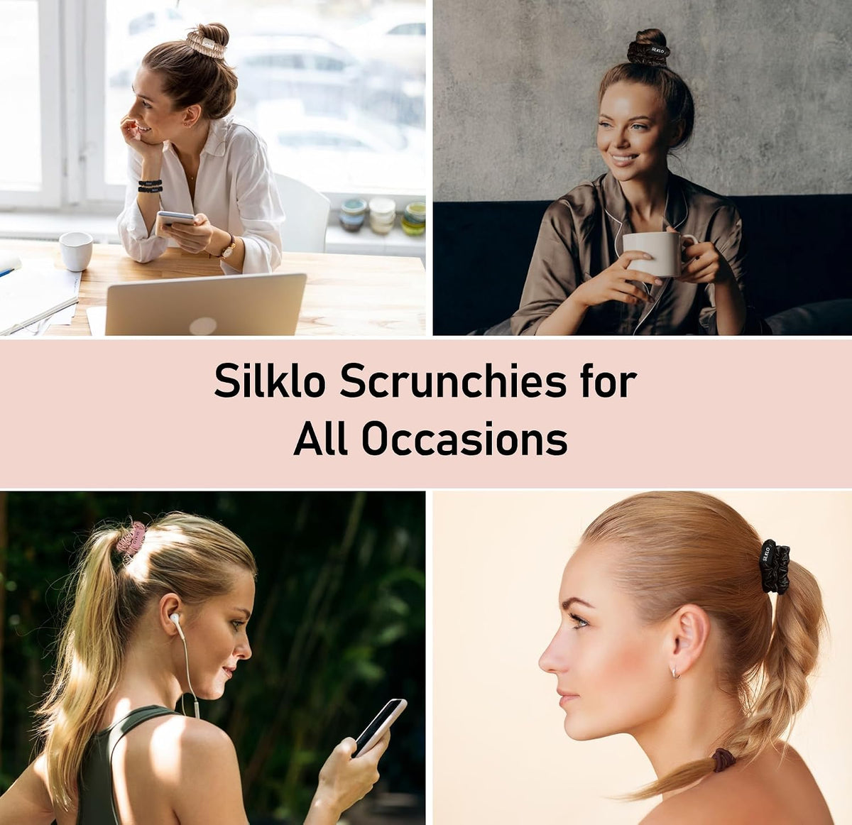 SILKLO 22 momme mulberry silk scrunchies — Amazon product photograph