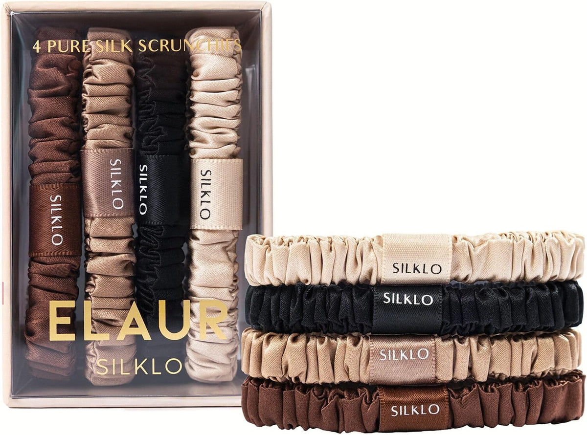 SILKLO 22 momme mulberry silk scrunchies — Amazon product photograph