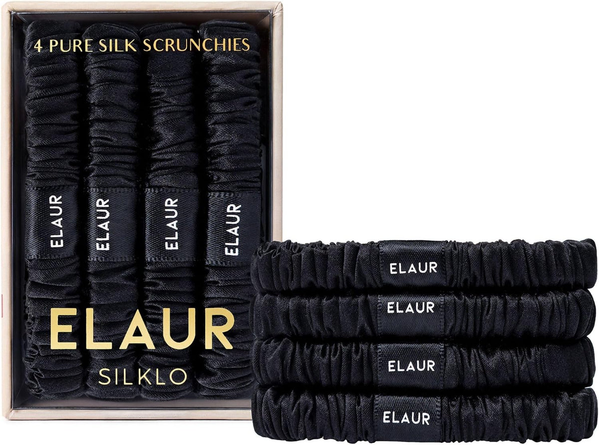 SILKLO 22 momme mulberry silk scrunchies — product photograph